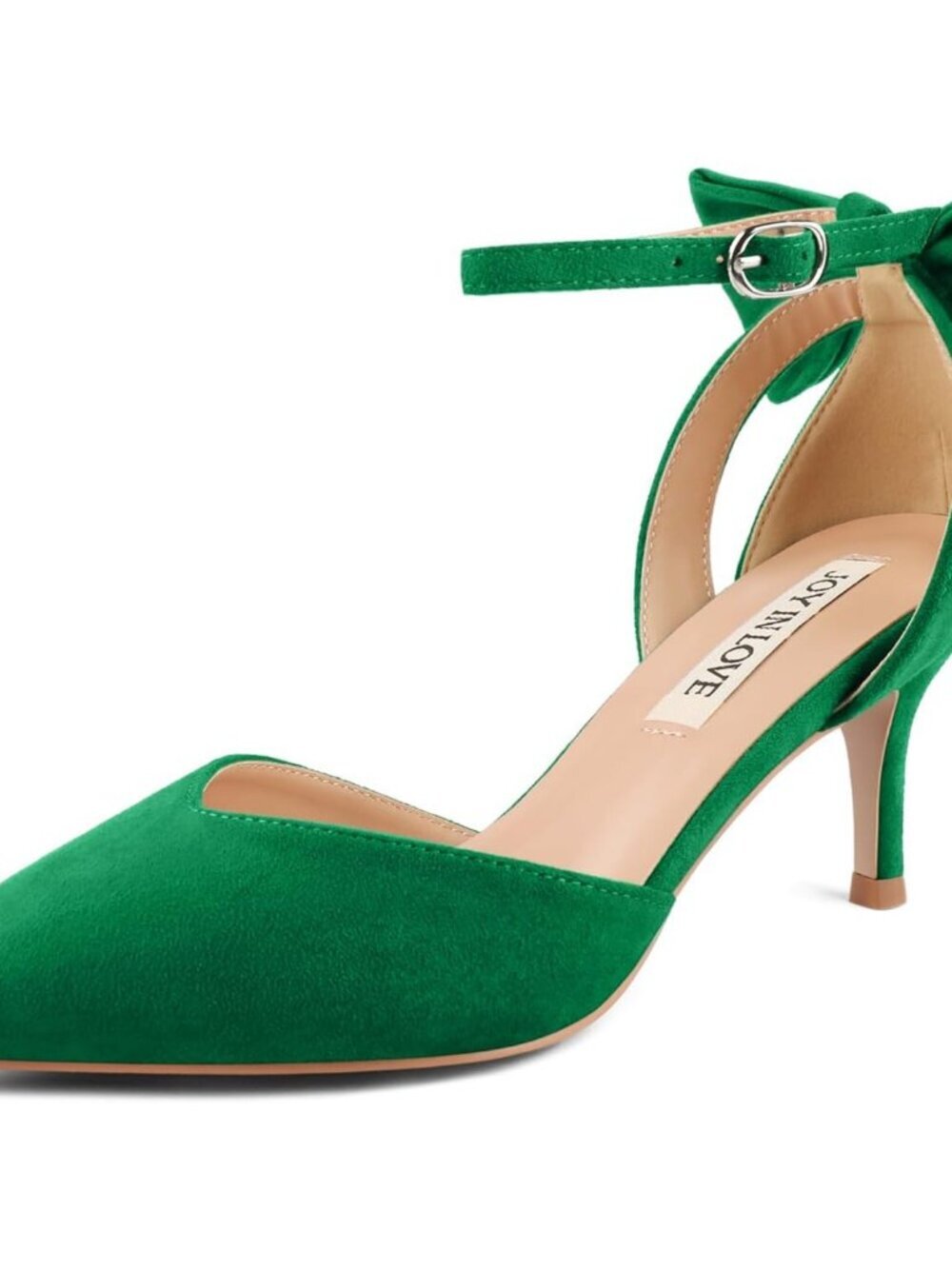 Women's Green Pumps Kitten Bow Heels Closed Pointed Toe Sandals Ankle Strap